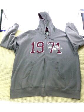 Disney Parks Gray Full Zip-Up Hoodie 1971 Walt Disney World Large Authentic
